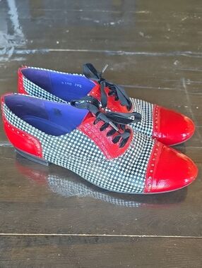 (39.5) Houndstooth Lace-Up Oxford 50s Ecclectic Classsic European Vintage Wow